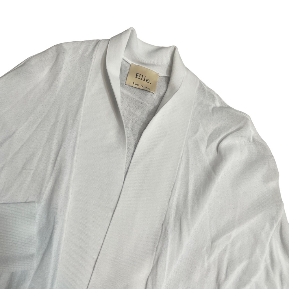 Ellie Tahari White Open Front Cardigan Large‎ 3/4 Sleeve